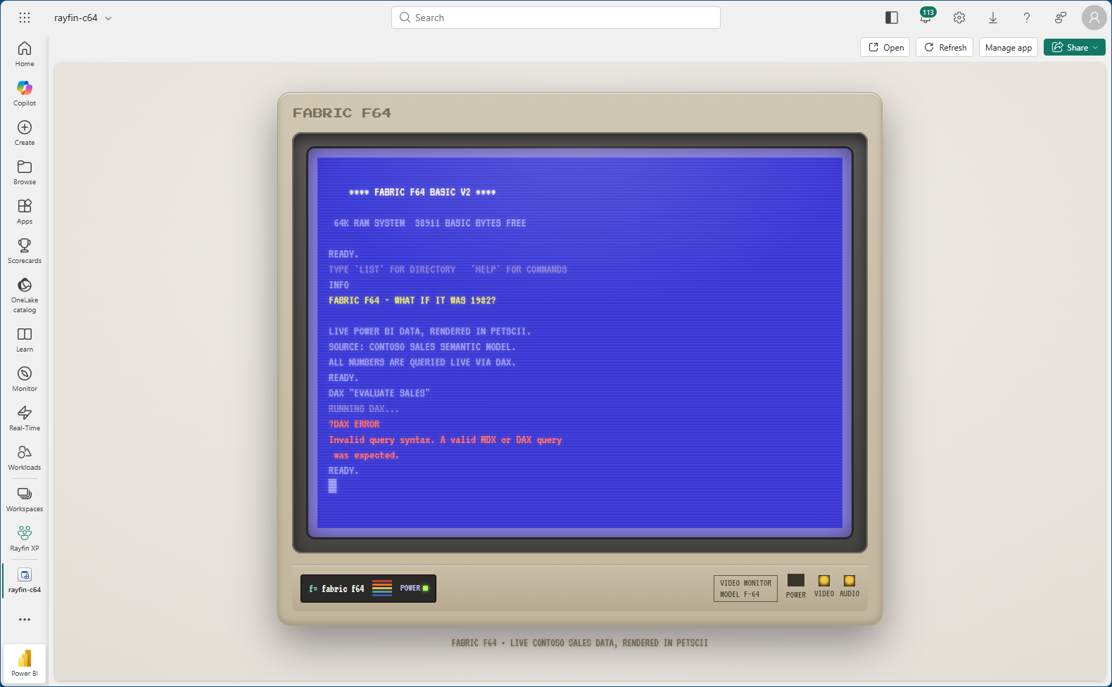 Cover image for Fabric F64 — Power BI, reimagined as a Commodore 64